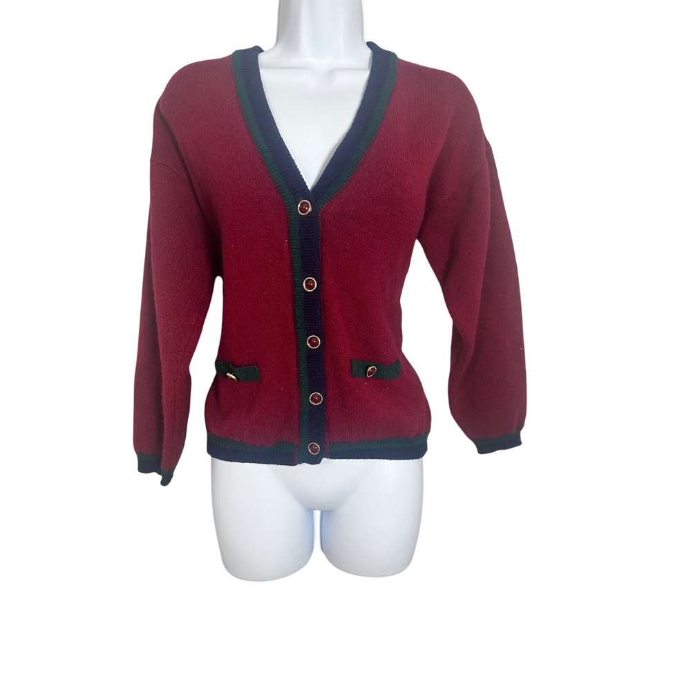 Edinburgh Made in Scotland Lambswool Cardigan Burgundy Green Navy Small